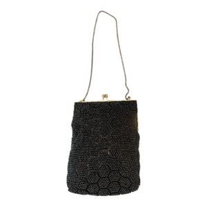 Chic Black Beaded Clutch with Chain Strap